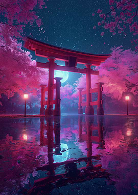 Torii Gate with Cherry Blossoms