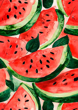 Watercolor Watermelon Slices Pattern