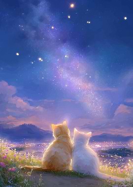 Cats Gazing at the Night Sky