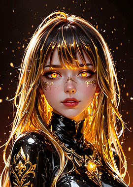 Golden Anime Girl Portrait