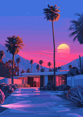 Sunset Palm Springs House Digital Art