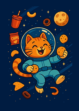 Astronaut Fun Cat in Space with Snacks