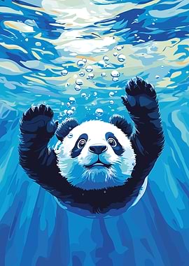 Panda swimming underwater illustration