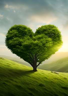 Heart-Shaped Tree on Green Hill