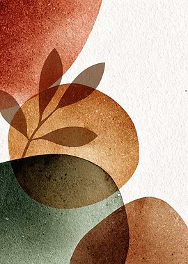 Abstract Watercolor Shapes with Leaf