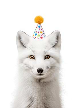Arctic Fox with Birthday Hat