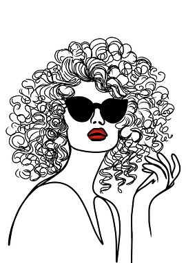 Woman with Curly Hair Line Art