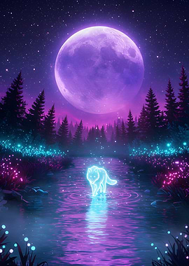 Neon Wolf in Moonlight Stream