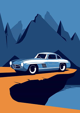 300 SL Vintage Gullwing Sports Car, Classic 50s Iconic Coupe Wall Art for Car Enthusiasts & Retro Automotive Decor Lovers