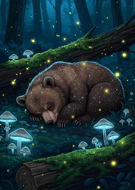 Sleeping Bear in Magical Forest