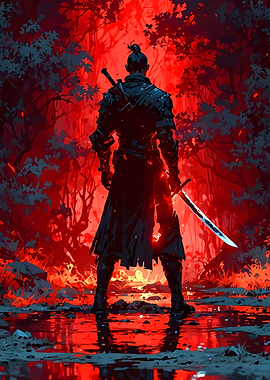 Samurai in Red Forest