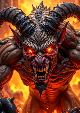 Demon with horns and glowing eyes