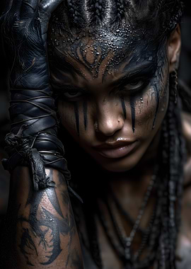 Warrior Woman with Tribal Makeup