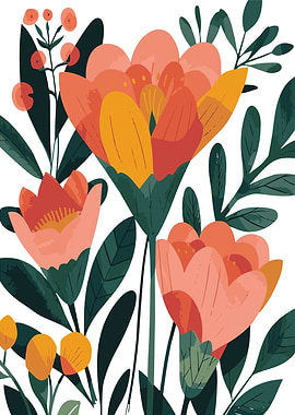 Floral Illustration with Orange and Green