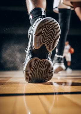 Basketball shoe on court floor