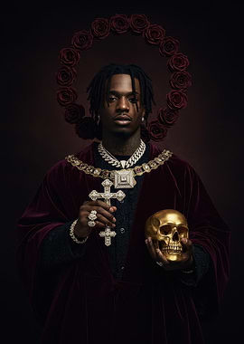 Playboi Carti with Roses, Cross, and Skull