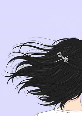 Minimalist Anime Wall Art – Flowing Hair in Wind, Pastel Aesthetic Poster