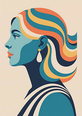 Retro Woman Portrait with Colorful Hair