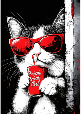 Cool Cat with Drink and Sunglasses