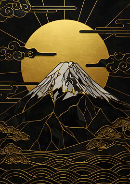 Mount Fuji Gold and Black Art
