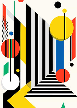 Abstract Geometric Composition with Circles and Stripes