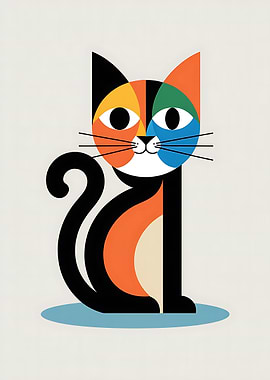 Abstract Geometric Cat Illustration