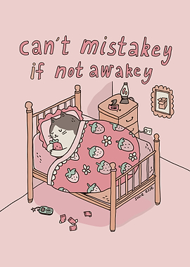 Sleeping Cat with Strawberry Blanket