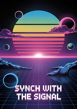 Synthwave Landscape with Planets and Grid