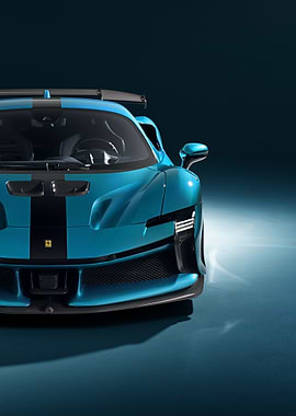 Teal Ferrari Sports Car Close-Up