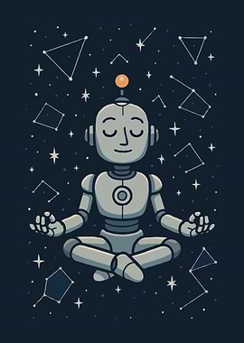 Meditating Robot in Space Illustration
