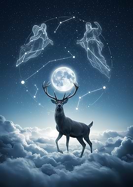 Cloudy Deer Night Sky