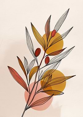 Botanical Illustration with Circles