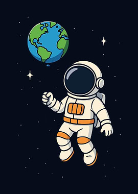 Astronaut with Earth Balloon in Space