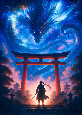 Samurai and Celestial Dragon Art