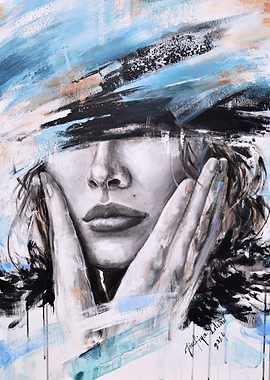 Abstract Portrait with Hands and Brushstrokes
