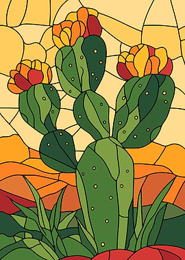 Cactus Stained Glass Illustration