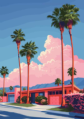 Palm Springs House with Pink Clouds