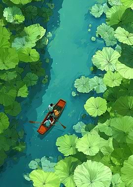 Boat ride through lily pads