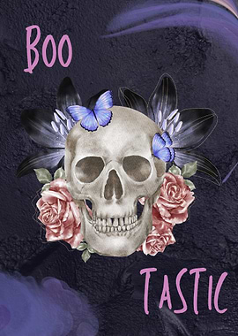 Boo-tastic Skull with Butterflies and Roses