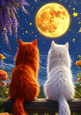Cats Gazing at the Moon