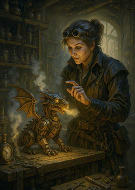 Steampunk Dragon and Inventor