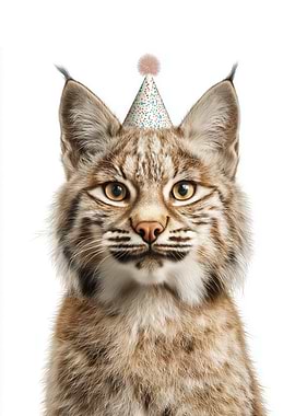 Bobcat with Birthday Hat Portrait