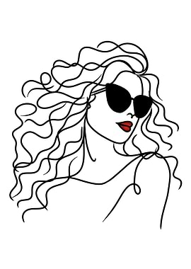 Woman with Sunglasses Line Art