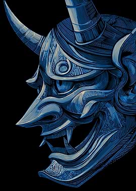 Blue Oni Mask Illustration