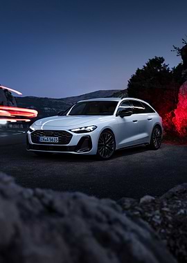 White Audi A6 Avant at Night