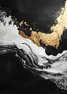 Abstract Black, White, and Gold Art