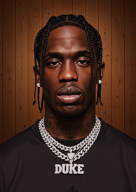 Travis Scott Portrait with 'Duke' Necklace
