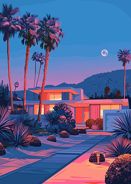 Palm Springs House at Dusk