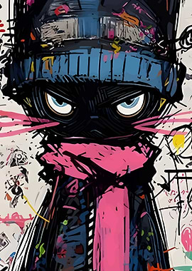 Stylized Cat with Beanie and Scarf