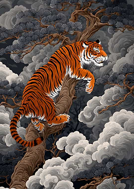 Tiger japanese illustration, Edo period